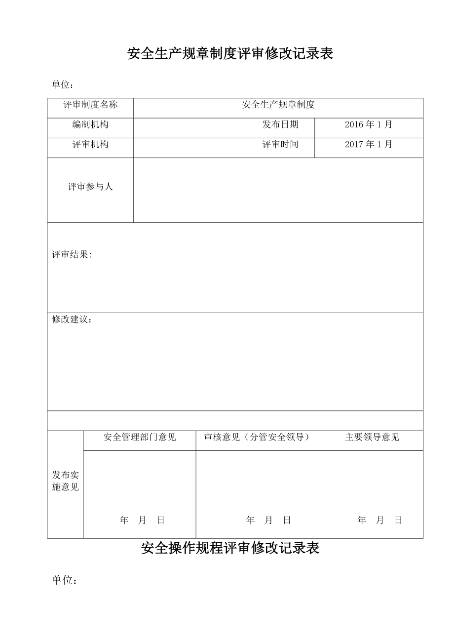 16安全生产规章制度和安全操作规程修订记录.docx_第1页