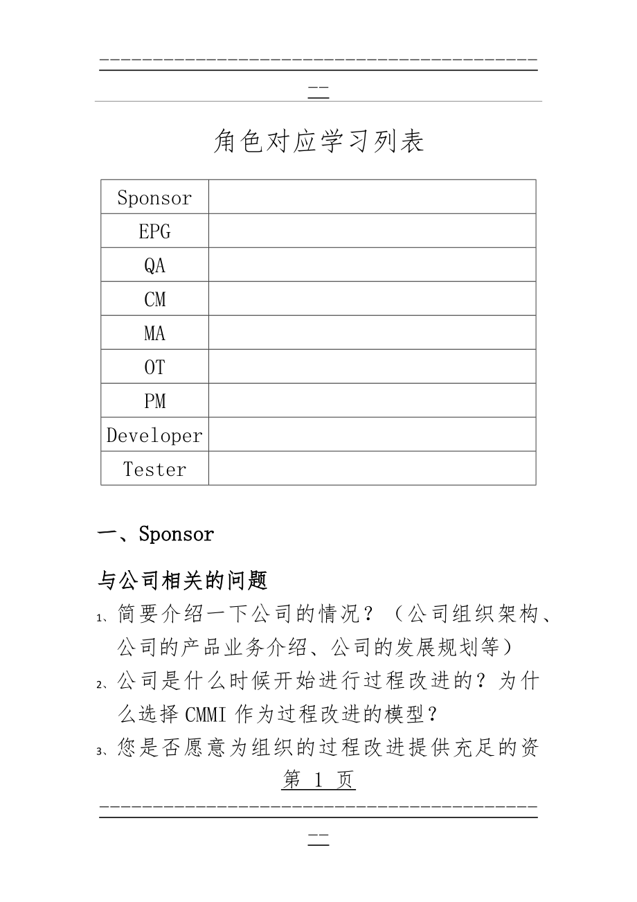 CMMI角色评估问题汇总(29页).doc_第1页