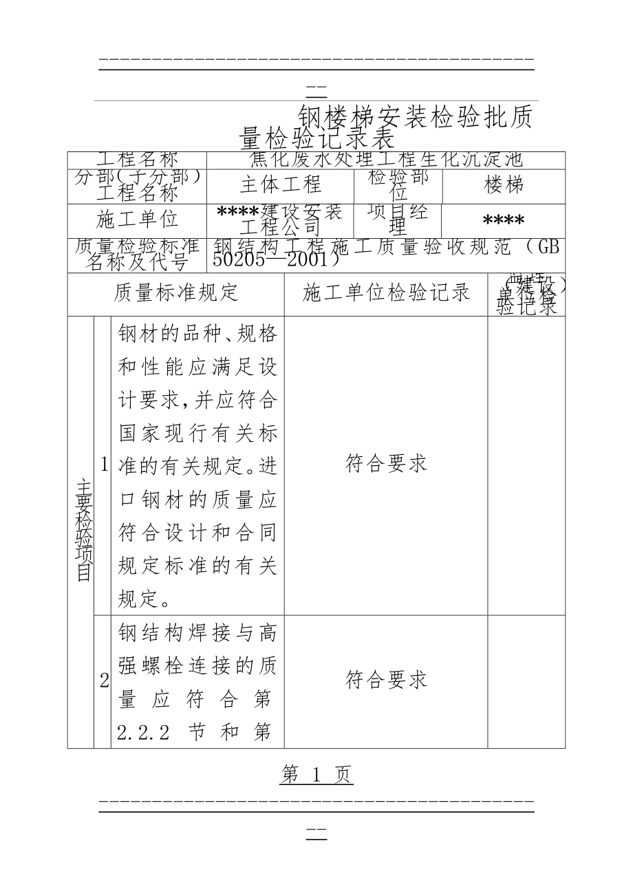 (钢梯)检验批质量检验记录表(15页).doc_第1页