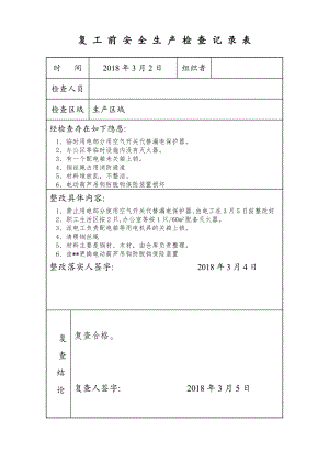 复工复产前安全生产检查记录表-样表.doc