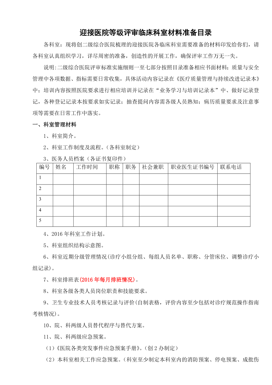 科室准备材料目录.doc_第1页