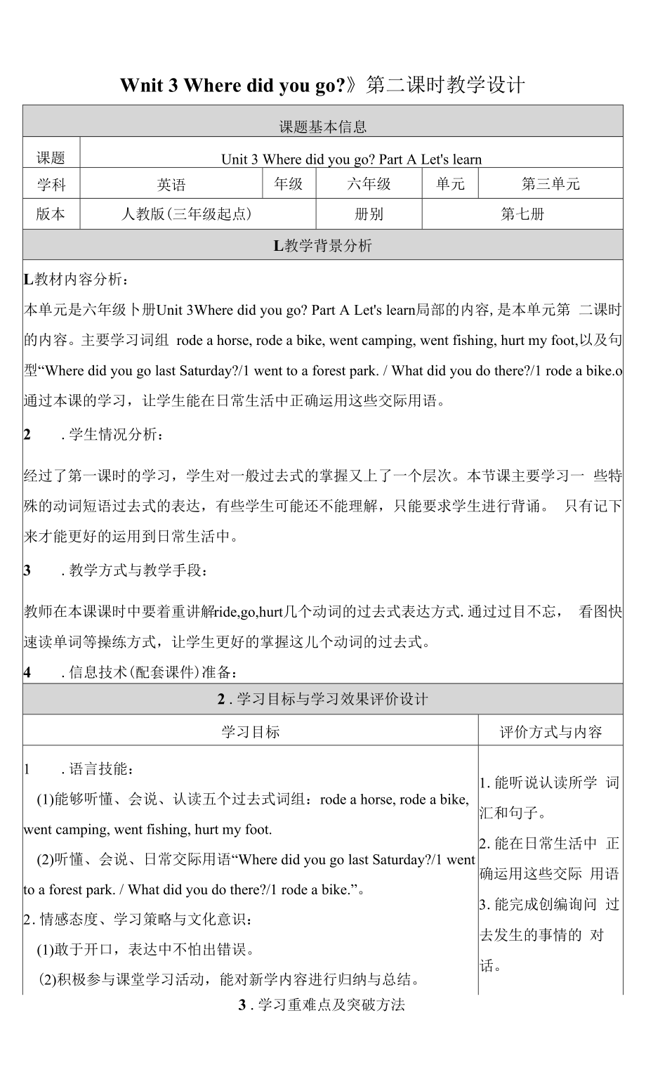 (PEP)人教版六年级下册英语《Unit 3 Part A Let's learn》教学设计5.docx_第1页