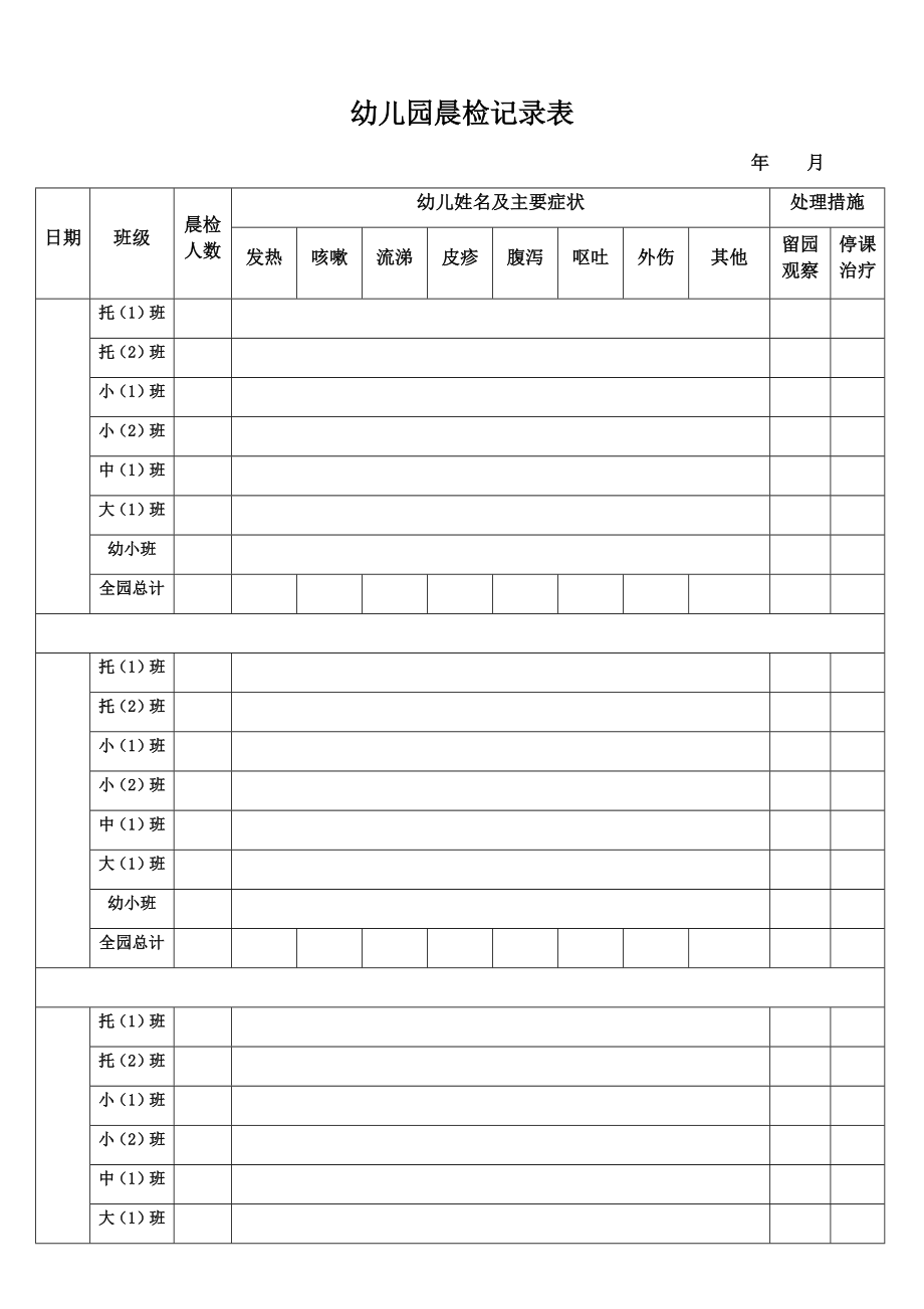 幼儿园晨检记录表(园).doc_第1页