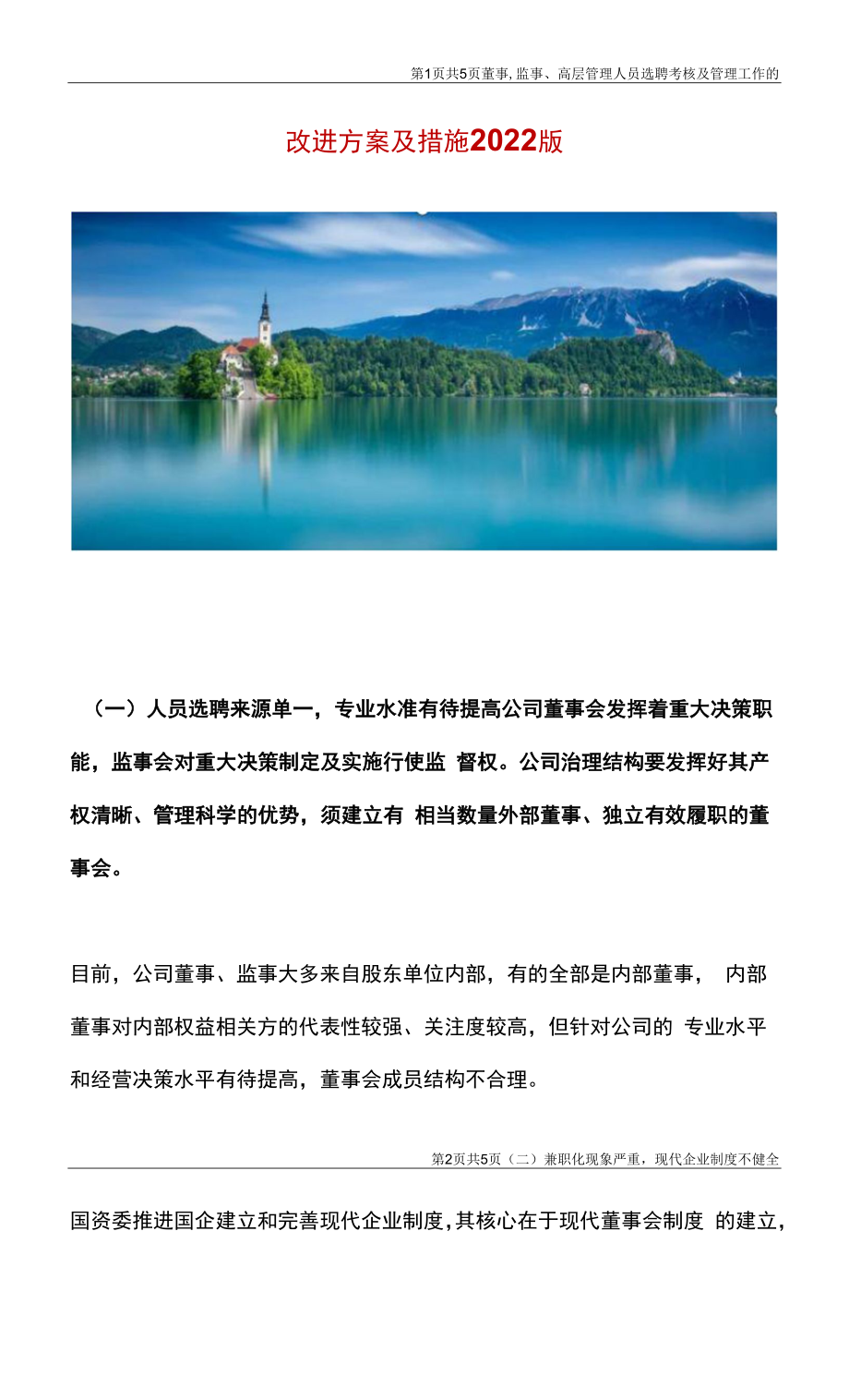 董事、监事、高层管理人员选聘、考核及管理工作的改进方案及措施（2022版）.docx_第1页