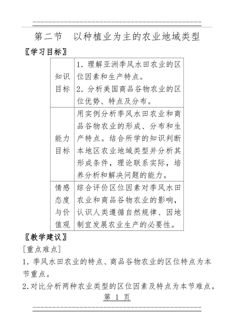 《以种植业为主的农业地域类型》学案(人教版必修2)(6页).doc_第1页