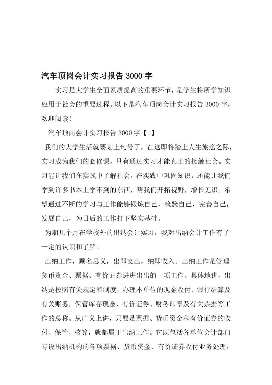 汽车顶岗会计实习报告3000字-最新文档资料.doc_第1页