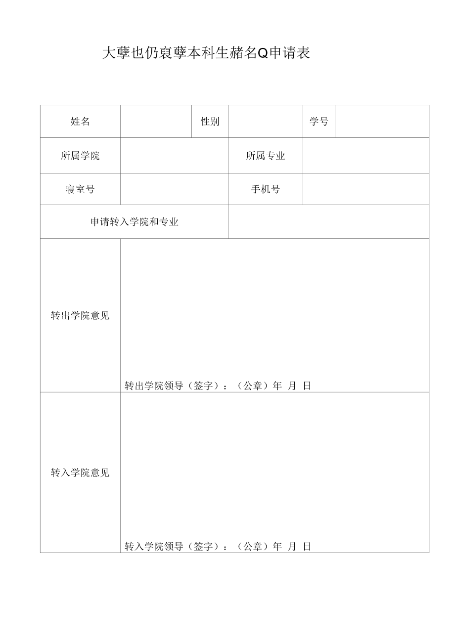 大学退伍复学本科生转专业申请表.docx_第1页