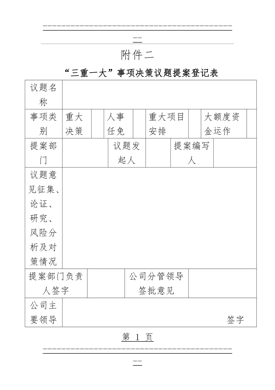 “三重一大”事项决策议题提案登记表(3页).doc_第1页