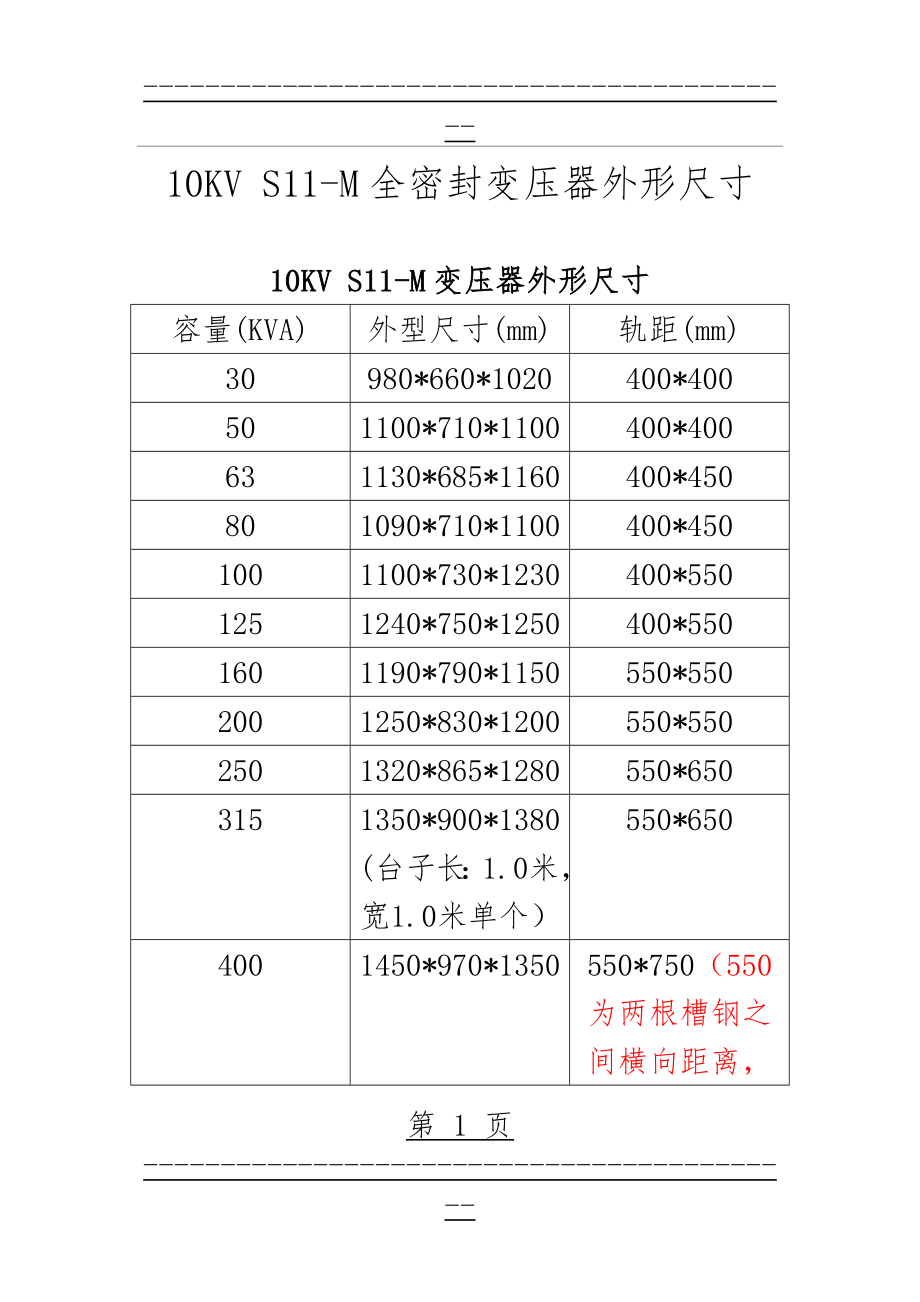 S11-油浸式变压器外形尺寸(2页).doc_第1页