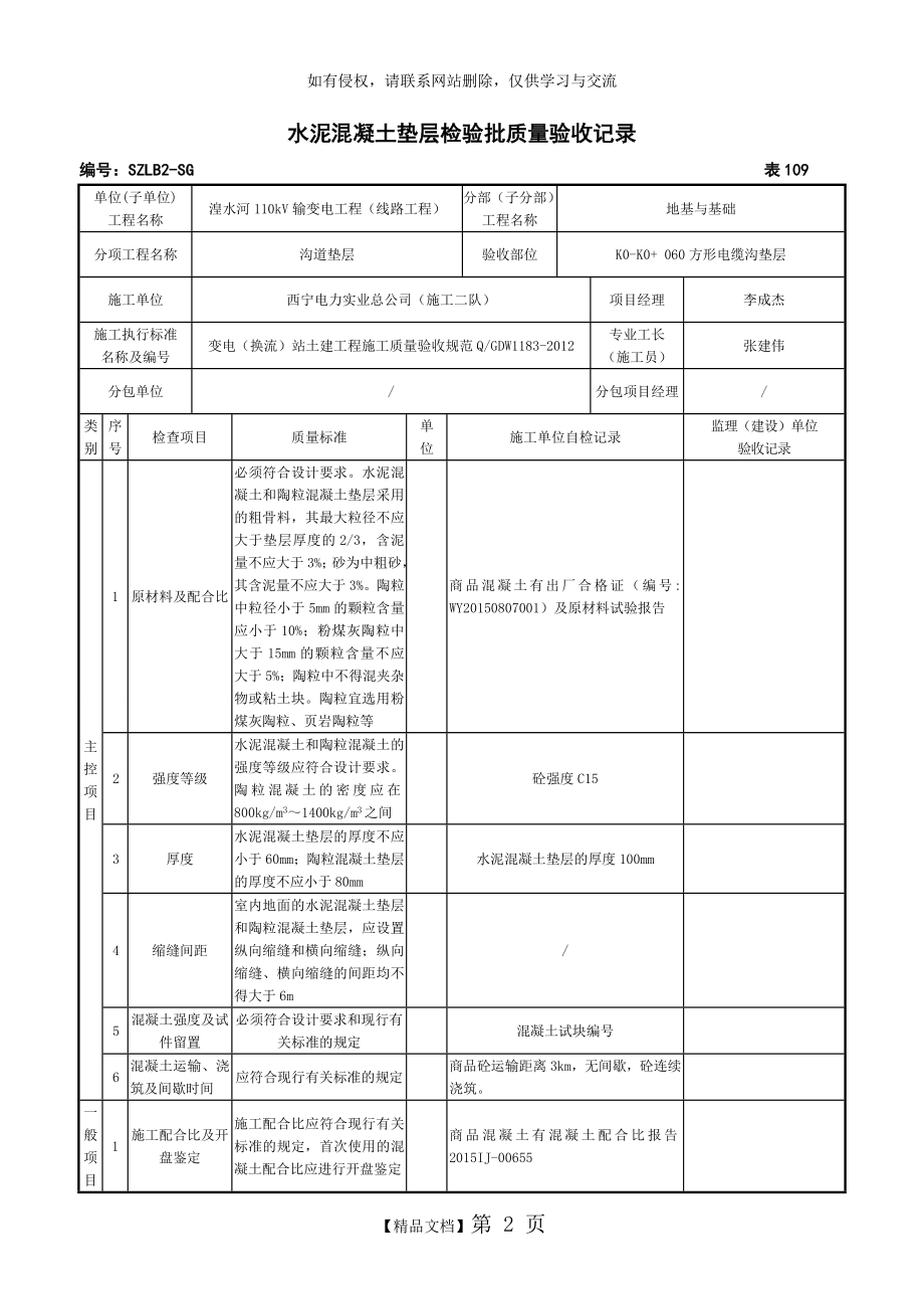 水泥混凝土垫层检验批质量验收记录.doc_第2页