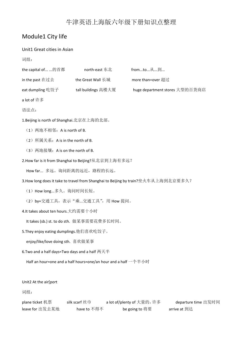 牛津英语上海版六年级下册知识点整理38707.doc_第1页