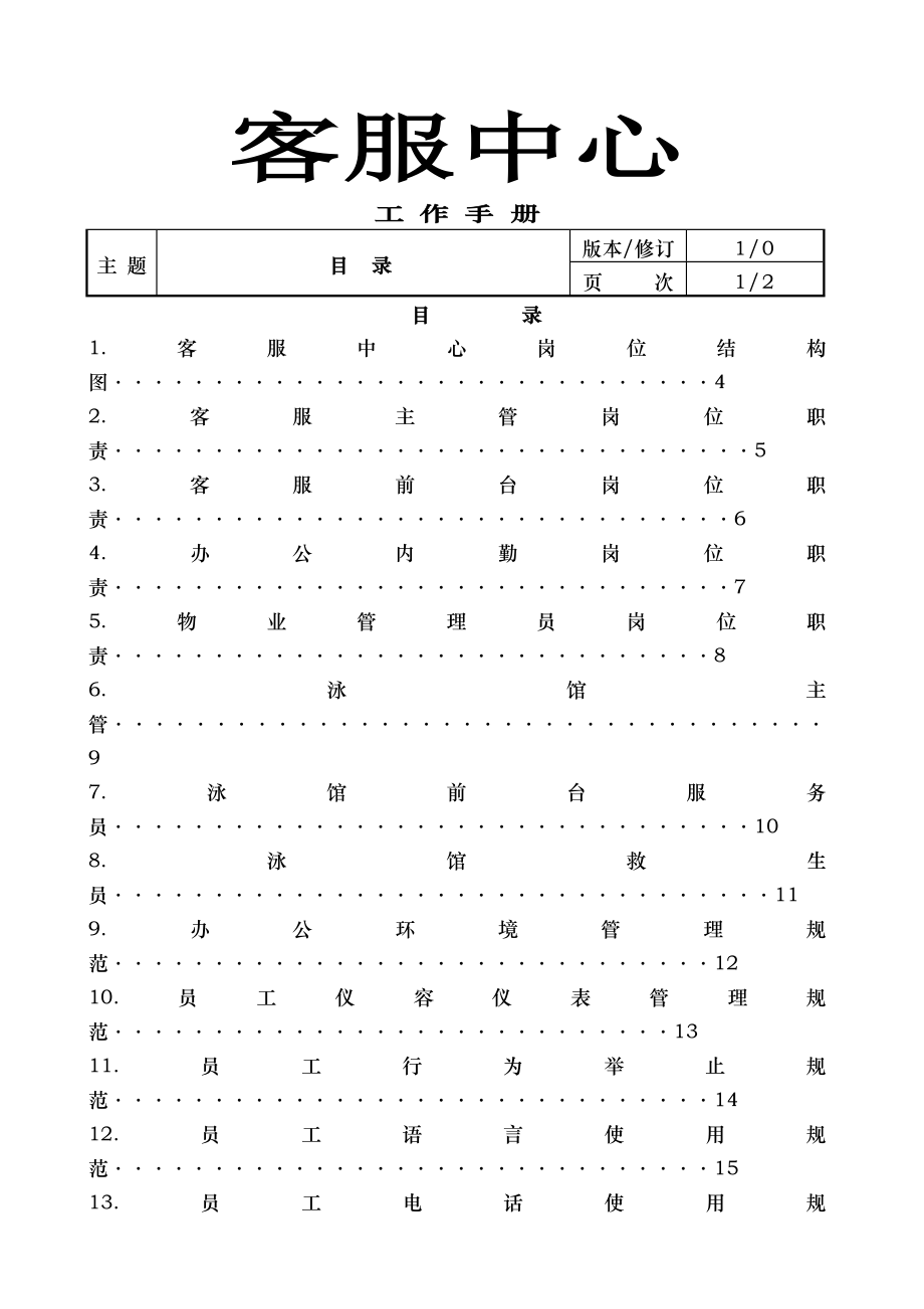 物业管理有限公司客服中心工作手册.doc_第1页