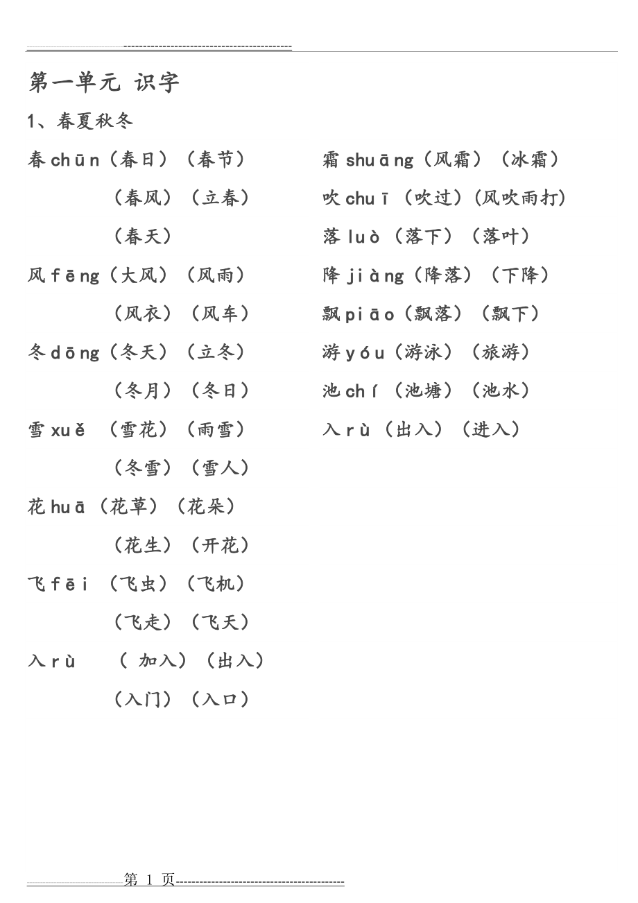 一年级下册生字表组词大全(30页).doc_第1页