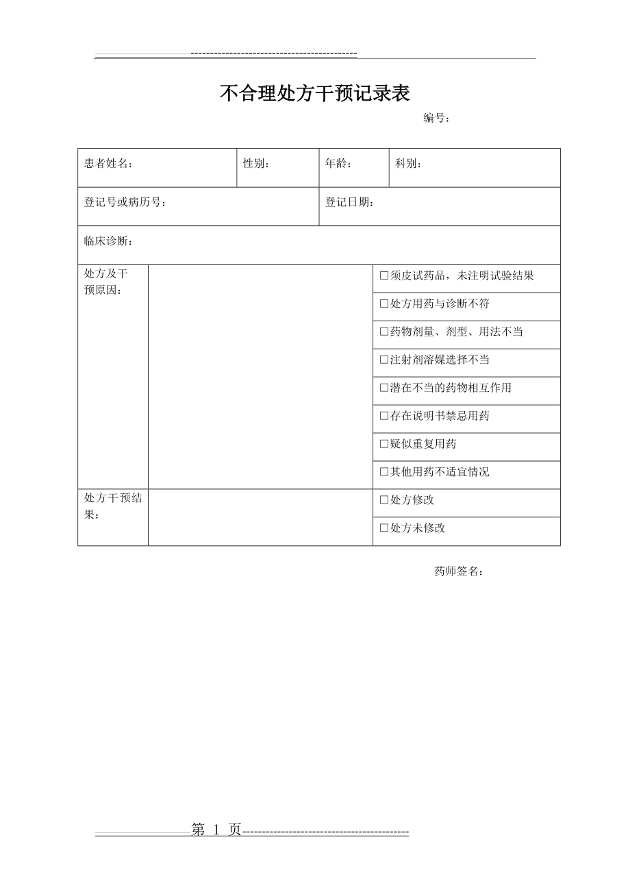 不合理处方干预记录表(1页).doc_第1页