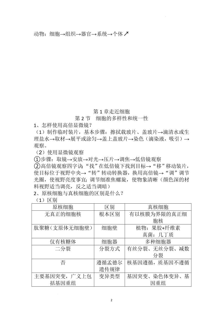 第1章走近细胞知识清单--高一上学期生物人教版必修1.docx_第2页