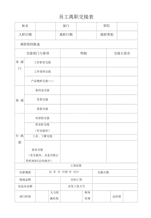 员工离职交接表 (模版二).docx