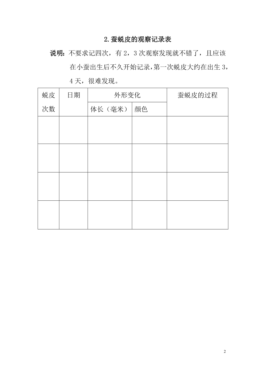 教科版小学科学三年级下册记录表：蚕的生长变化1.doc_第2页