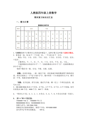 人教版四年级上册数学期末复习(知识点).doc