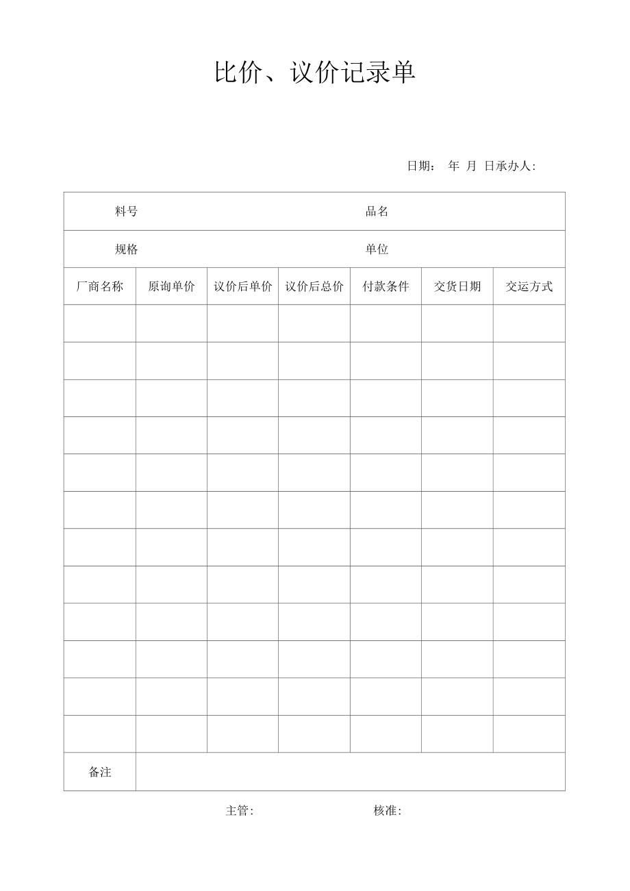 物资比价、议价记录单（参考模板）.docx_第1页