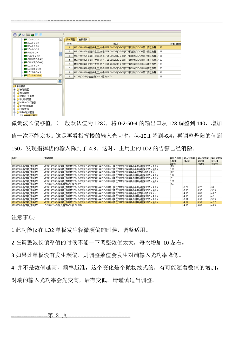 中兴OTN波分LQ2LO2波分侧单板轻微频偏的微调设置(2页).doc_第2页