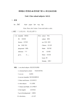 译林版小学英语4B四年级下册1-2单元知识归纳.doc