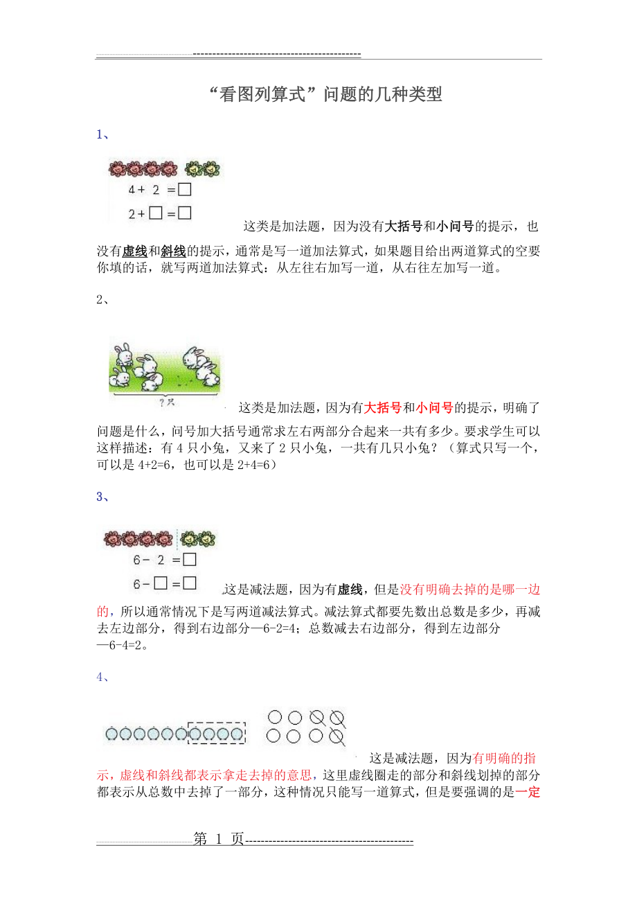 一年级数学解决看图列式问题常见题型精辟总结(4页).doc_第1页