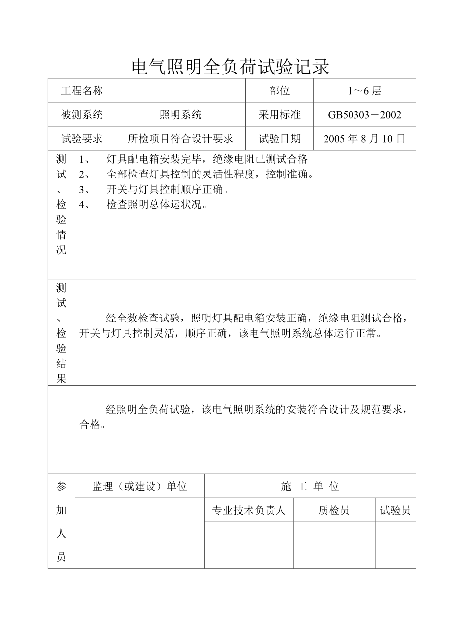 电气照明全负荷试验记录.doc_第1页