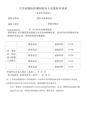 大学疫情防控期间校外人员进校申请表（各单位申请用）.docx