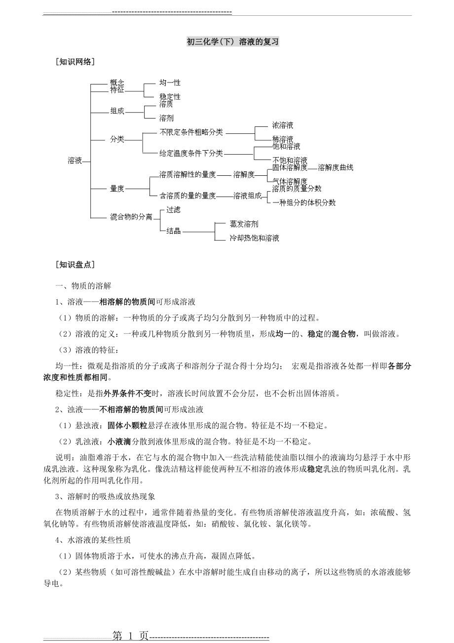 【初三化学(下)溶液的复习】(12页).doc_第1页