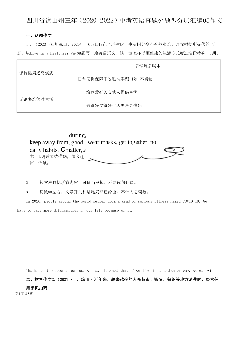 四川省凉山州三年（2020-2022）中考英语真题分题型分层汇编-05作文.docx_第1页