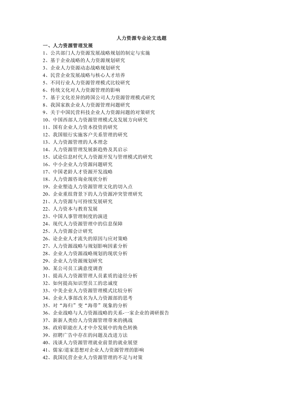 人力资源管理专业自考本科毕业论文参考题目.doc_第1页