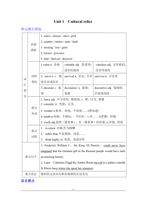 高中英语人教版必修二Unit-1知识点汇总及强化练习.doc