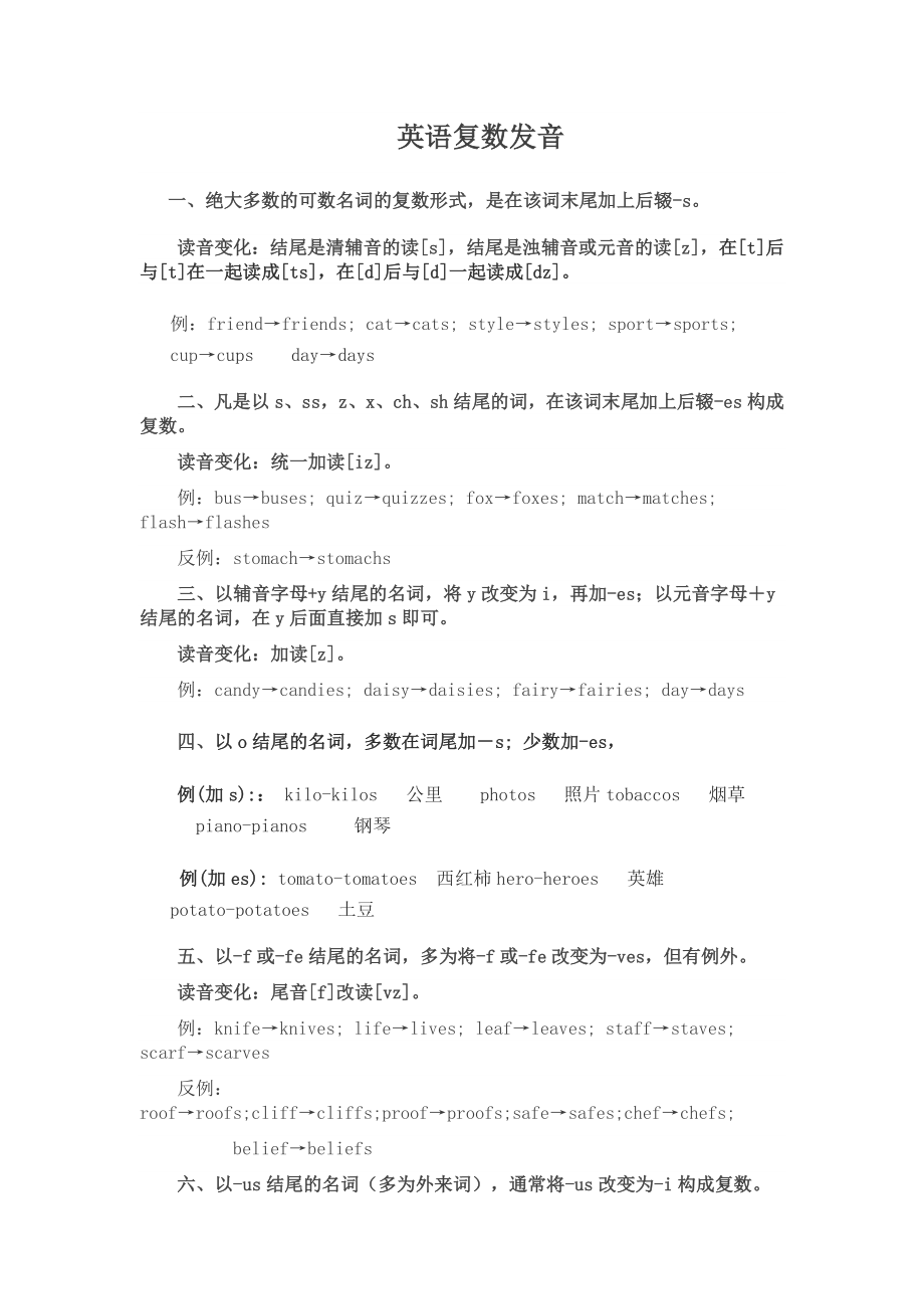 英语名词复数变化规律及发音规则(新整理).doc_第1页