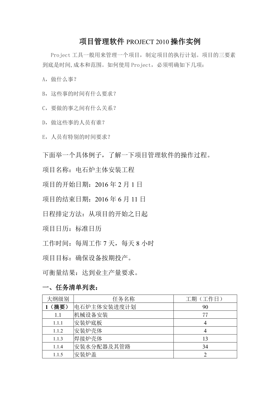 项目管理软件PROJECT2010操作手册.doc_第1页