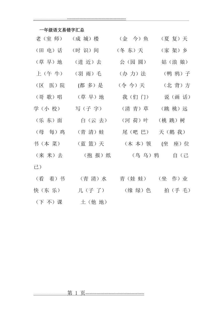 一二年级语文易错字汇总(4页).doc_第1页