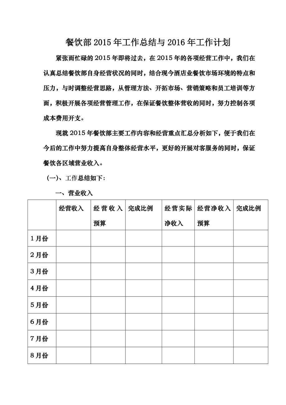 餐饮部2015年工作总结与2016年工作计划.doc_第1页