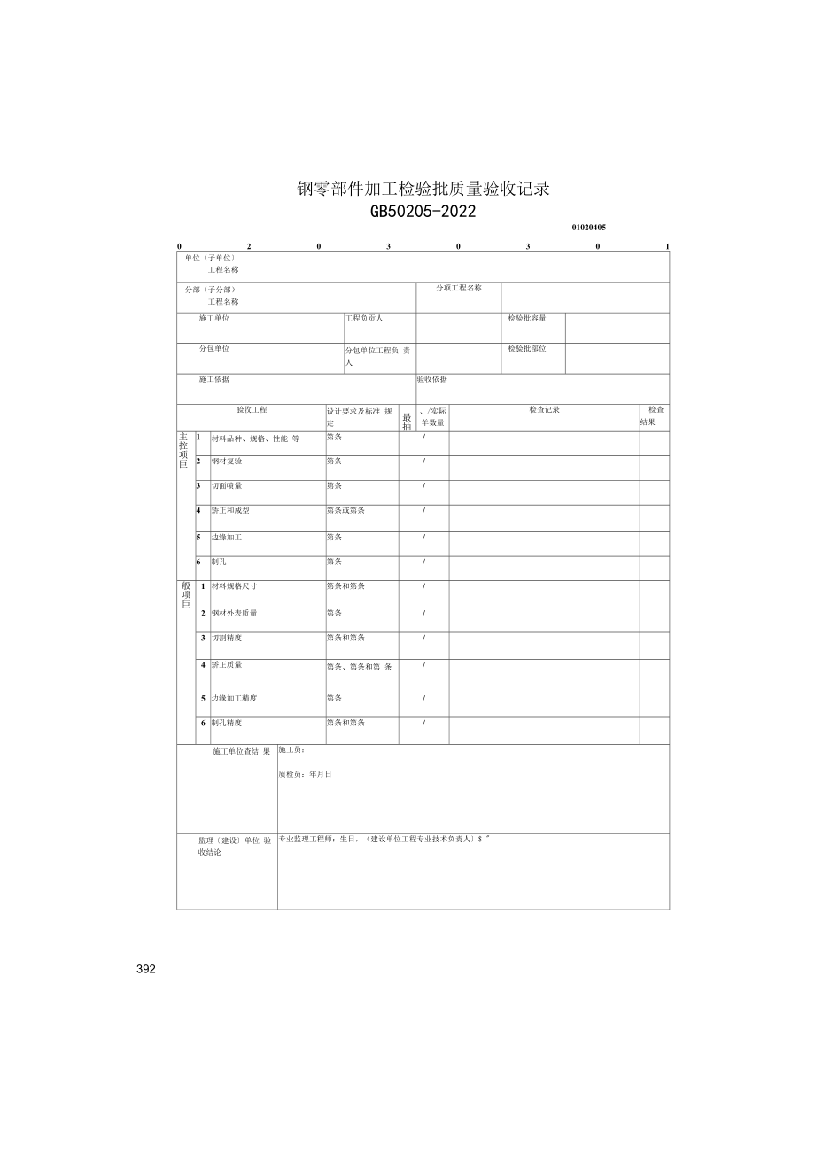 钢零部件加工检验批质量验收记录(2022版).docx_第1页