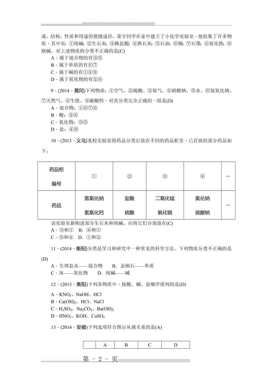 【聚焦中考】2015陕西省中考化学总复习考点跟踪突破：第8讲+物质的分类+含答案(4页).doc_第2页