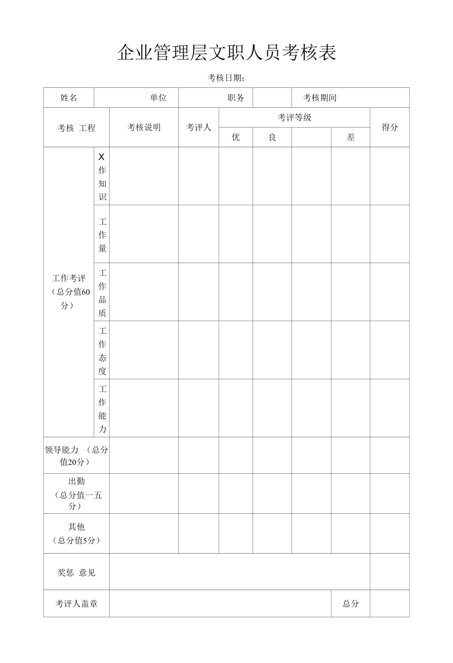 企业管理层文职人员考核表.docx_第1页