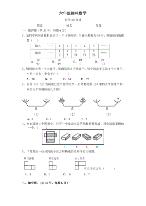 人教版小学六年级上册数学趣味数学练习题.doc