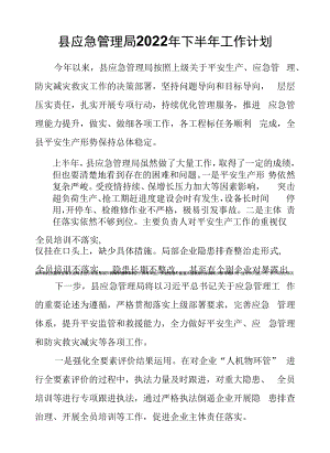 县应急管理局2022年下半年工作计划.docx