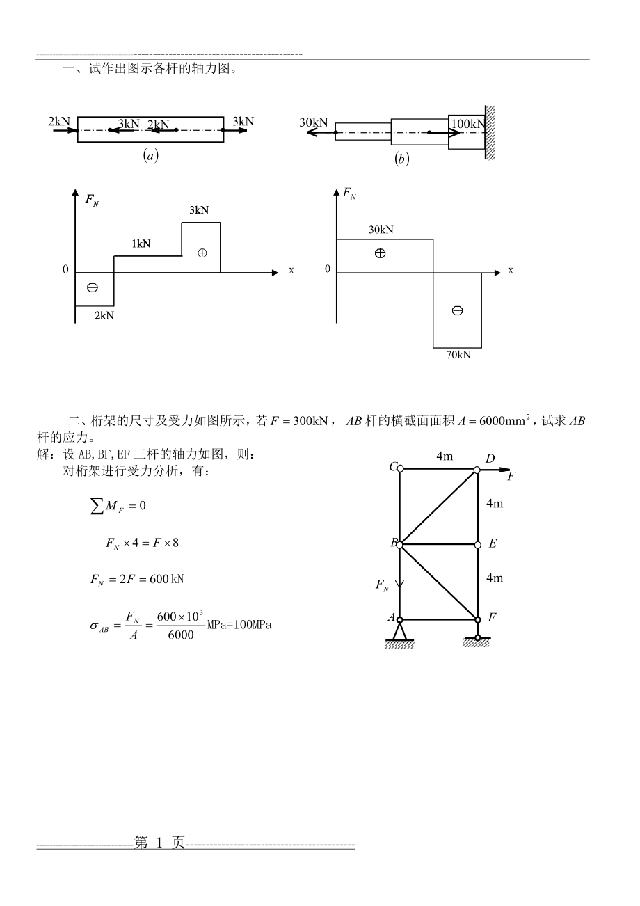 一、试作出图示各杆的轴力图(6页).doc_第1页