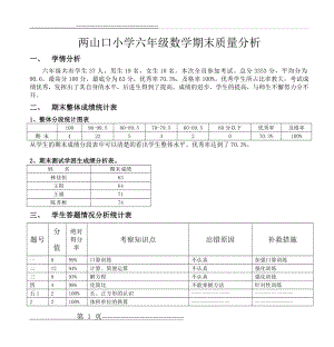 两山口小学六年级数学期末质量分析(4页).doc