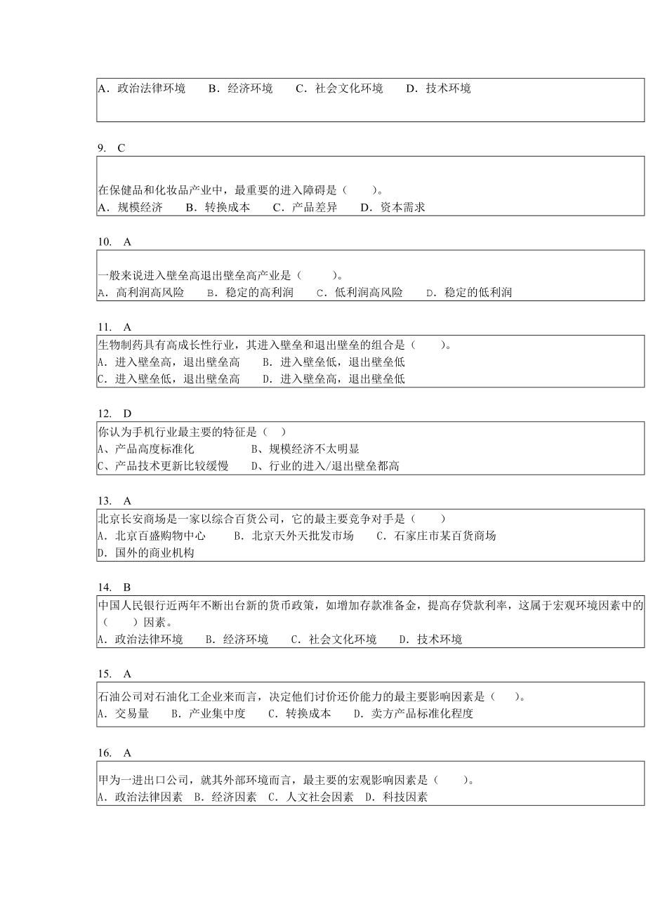 企业战略管理客观题200901—60道选择题(含答案).doc_第2页