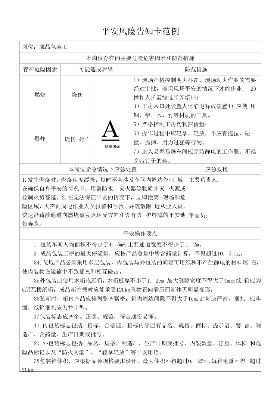 成品包装工安全风险告知卡.docx_第1页