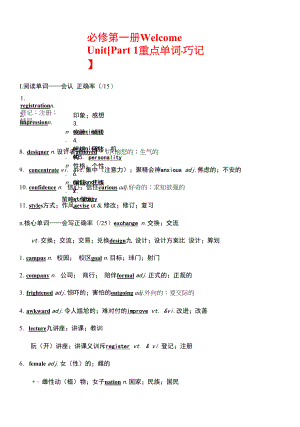 2023年人教版高考英语总复习第三部分教材核心知识点复习 必修 第一册 Welcome Unit.docx