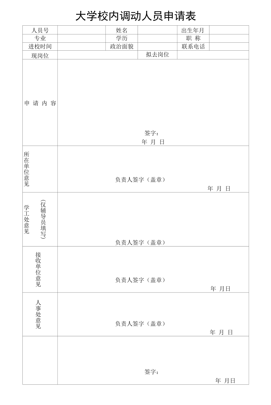 大学校内调动人员申请表.docx_第1页