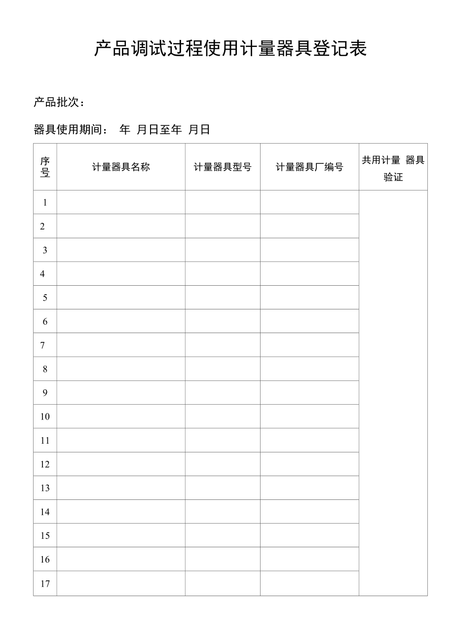 产品调试过程使用计量器具登记表.docx_第1页