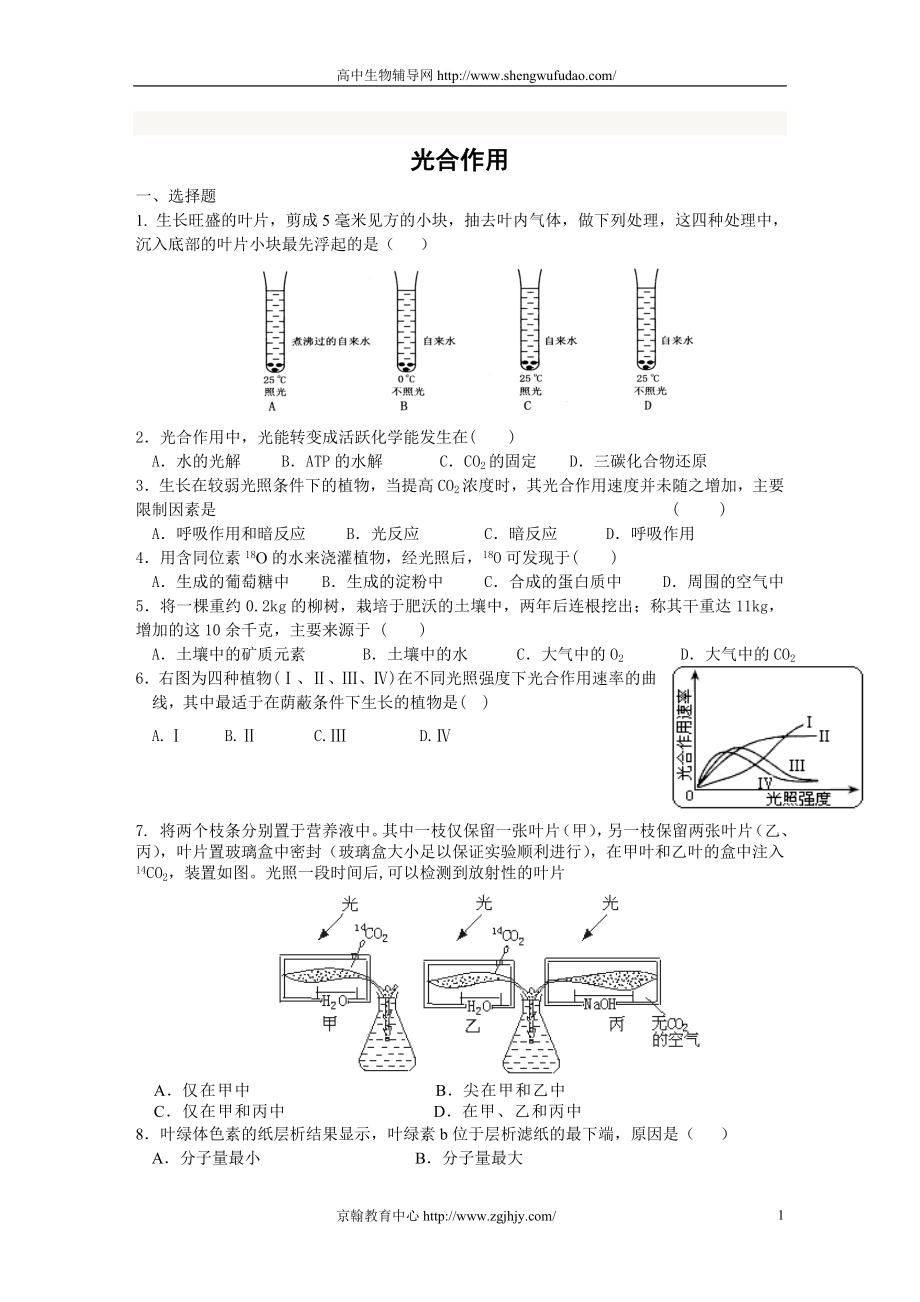 高三生物光合作用练习题及答案30361.doc_第1页