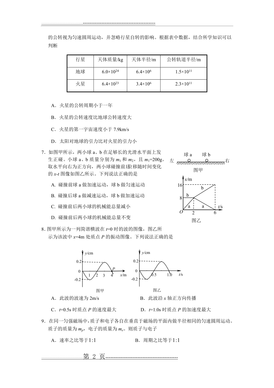 东城区2020届高三二模物理试题及答案(15页).doc_第2页